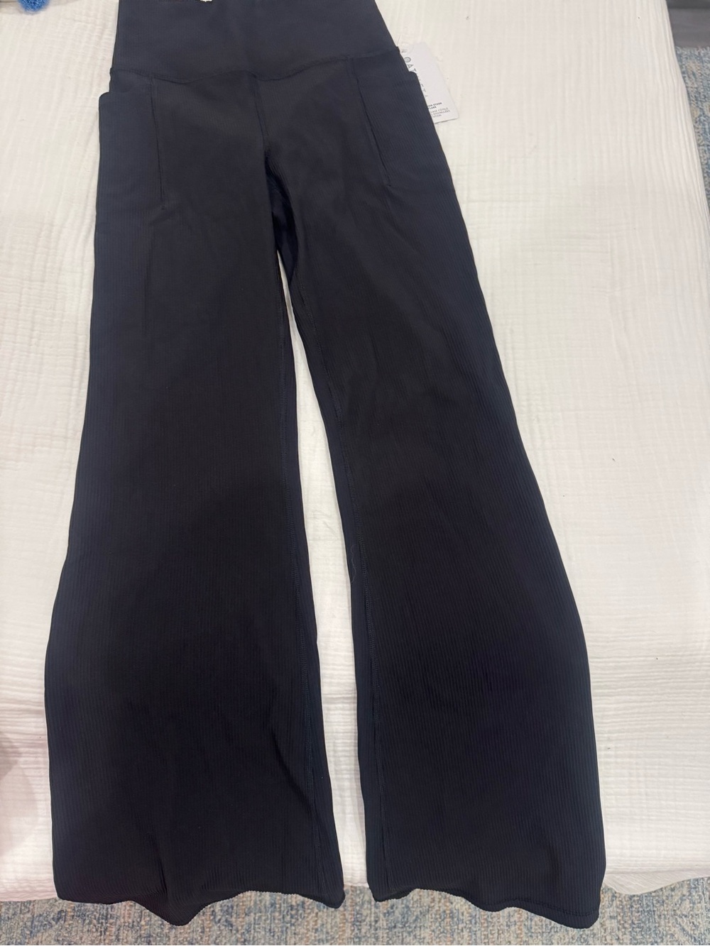 Athleta Black Ribbed High-Rise Wide Leg Pants